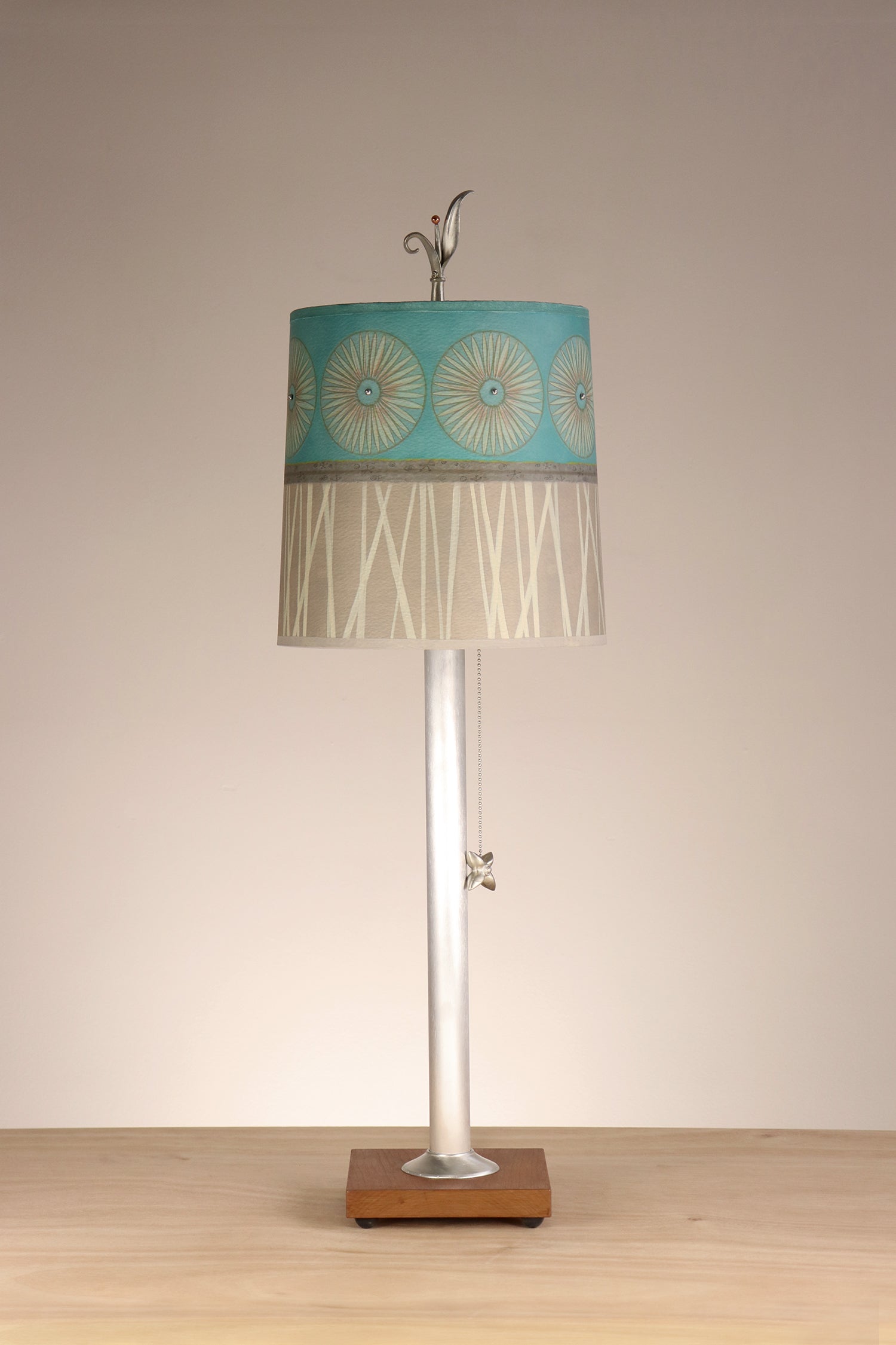 Janna Ugone & Co Table Lamps Aluminum & Wood Table Lamp with Medium Drum Shade in Pool