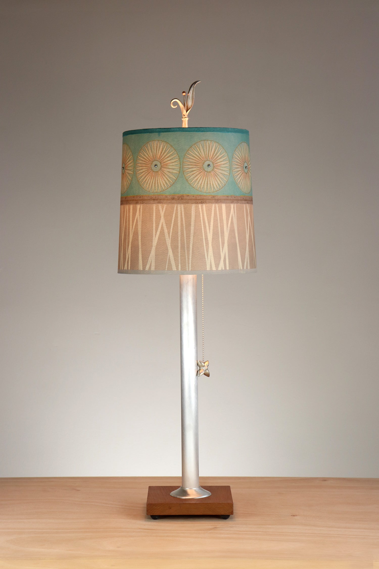 Janna Ugone & Co Table Lamps Aluminum & Wood Table Lamp with Medium Drum Shade in Pool