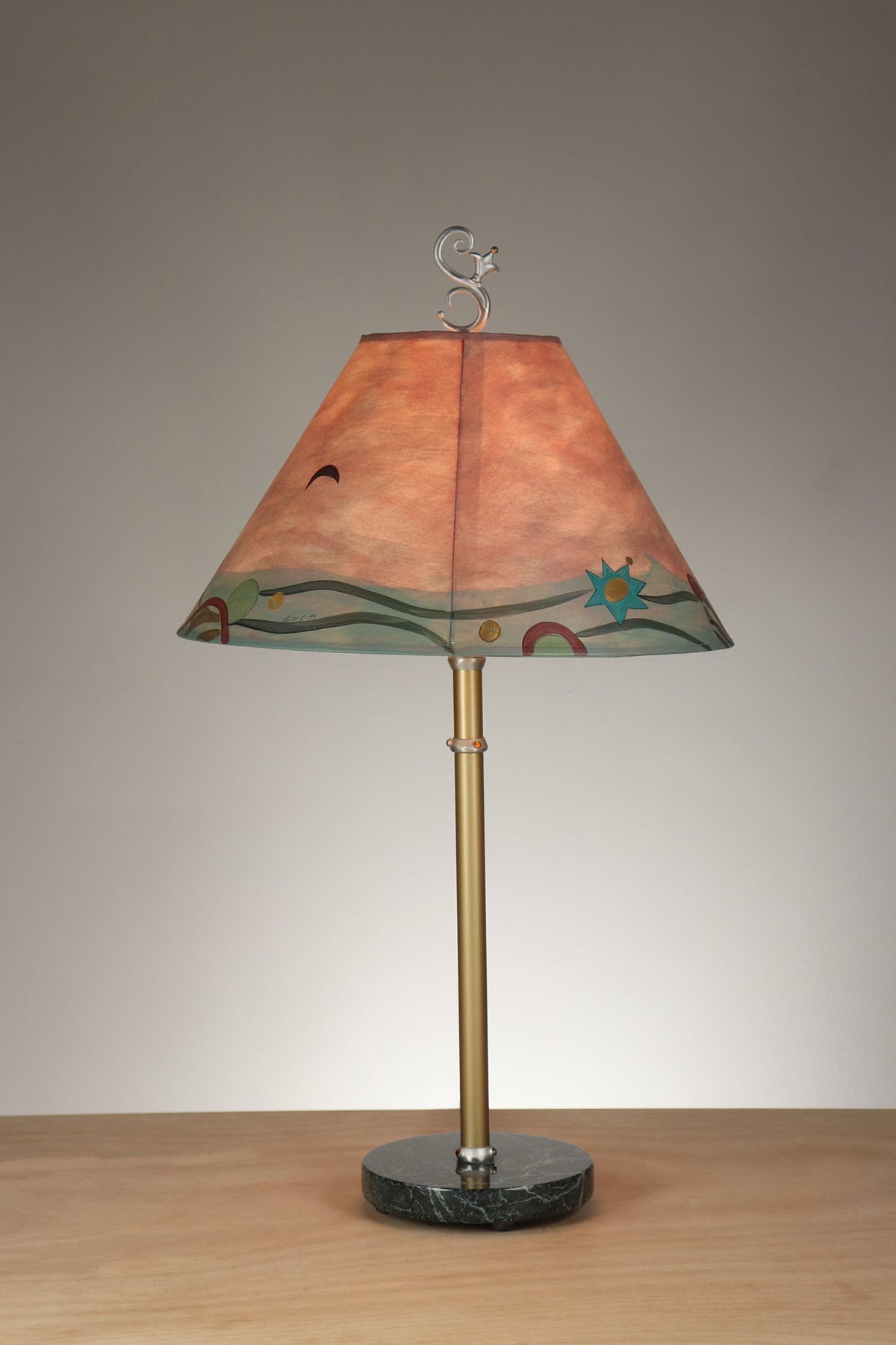 Janna Ugone &amp; Co Table Lamp Brass Table Lamp with Medium Conical Shade in Madrid in Apricot