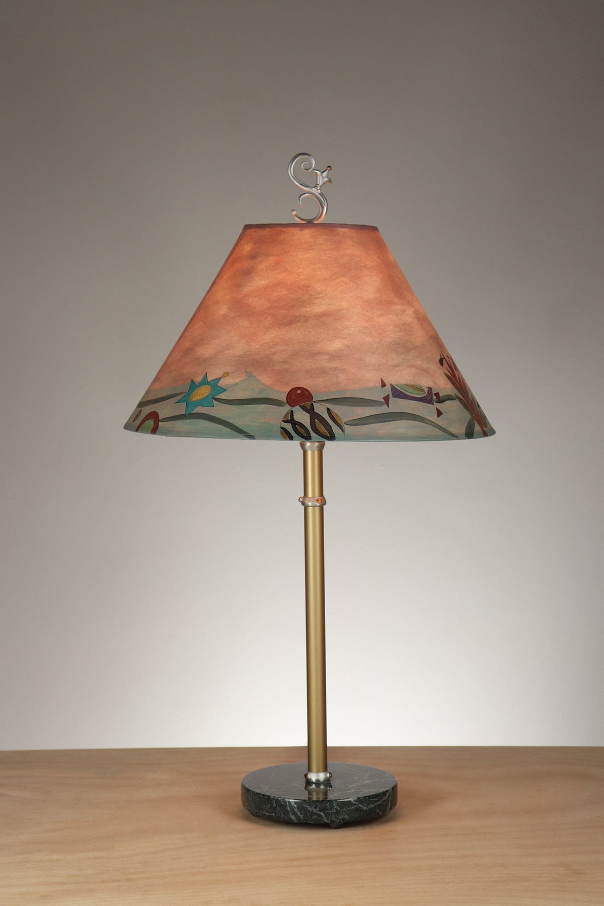Janna Ugone &amp; Co Table Lamp Brass Table Lamp with Medium Conical Shade in Madrid in Apricot