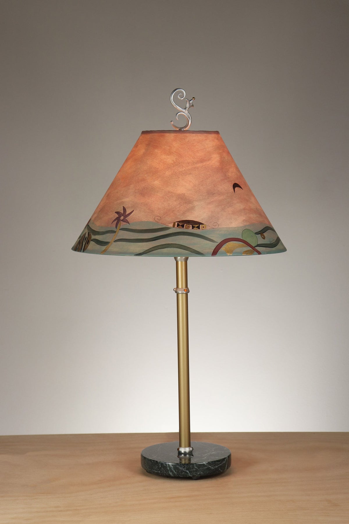 Janna Ugone &amp; Co Table Lamp Brass Table Lamp with Medium Conical Shade in Madrid in Apricot