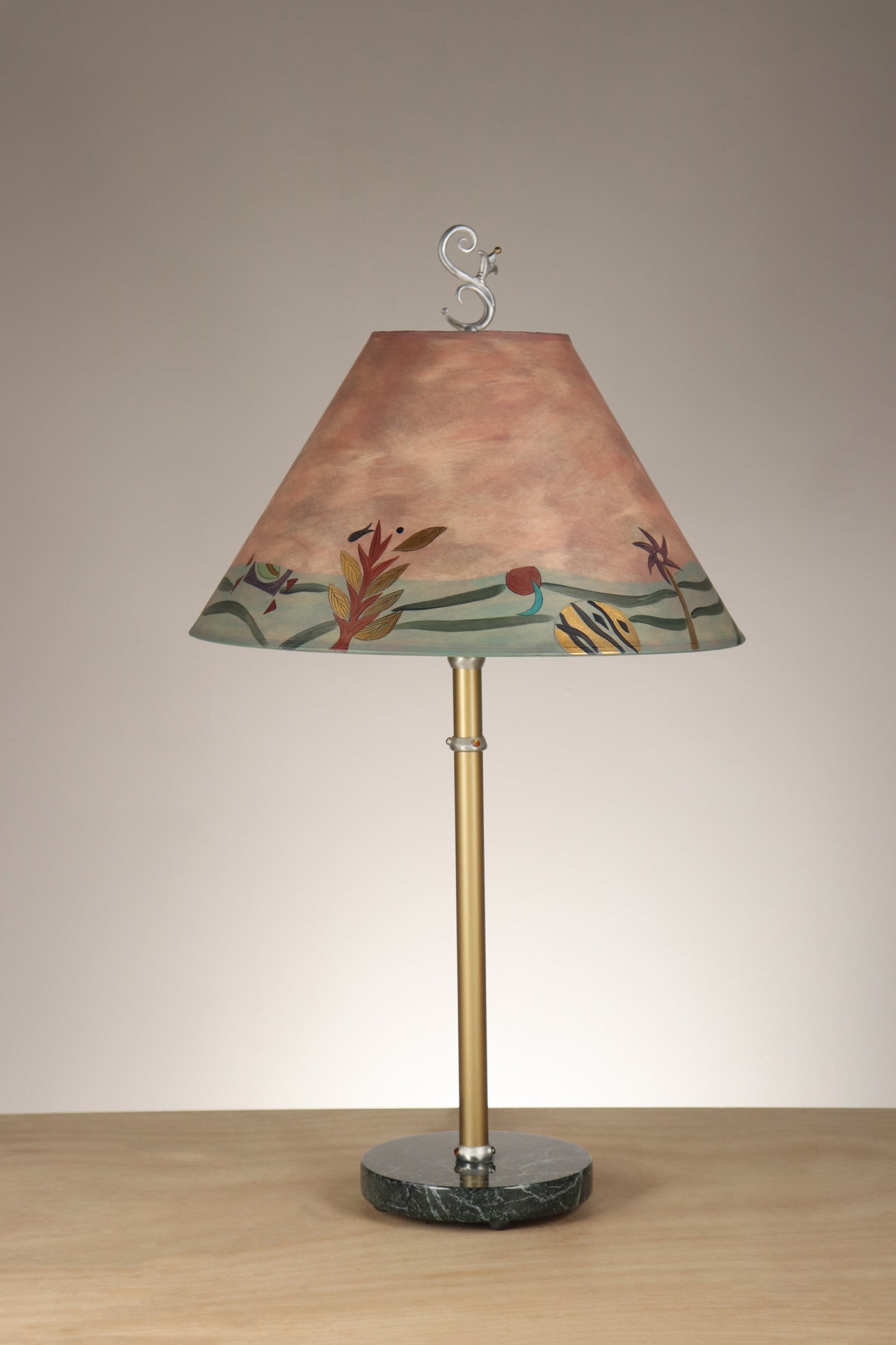 Janna Ugone & Co Table Lamp Brass Table Lamp with Medium Conical Shade in Madrid in Apricot