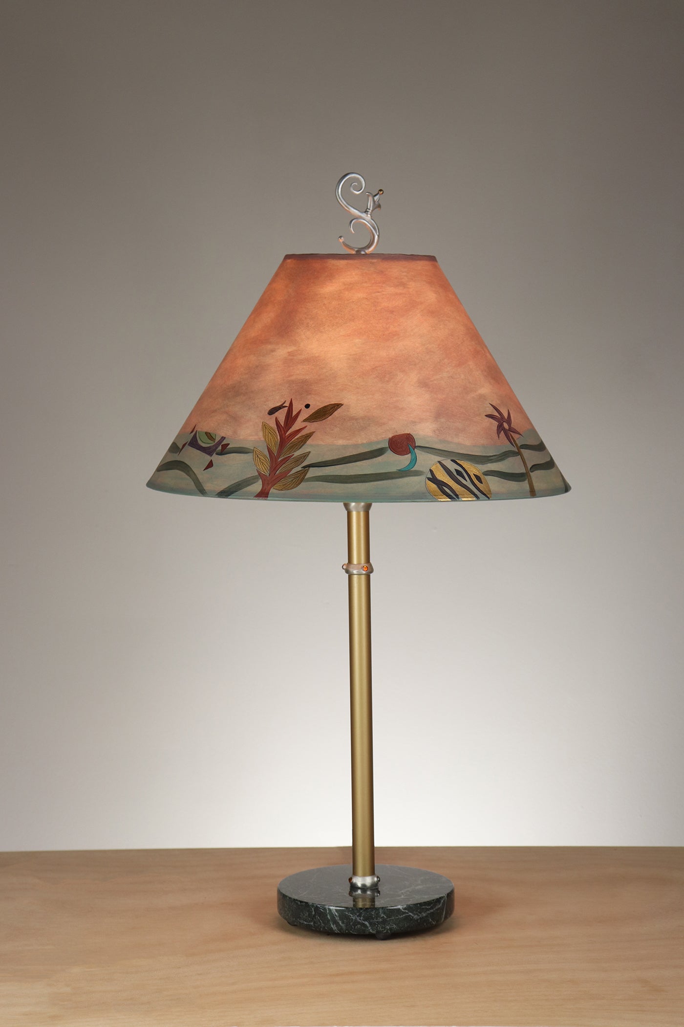 Janna Ugone & Co Table Lamp Brass Table Lamp with Medium Conical Shade in Madrid in Apricot