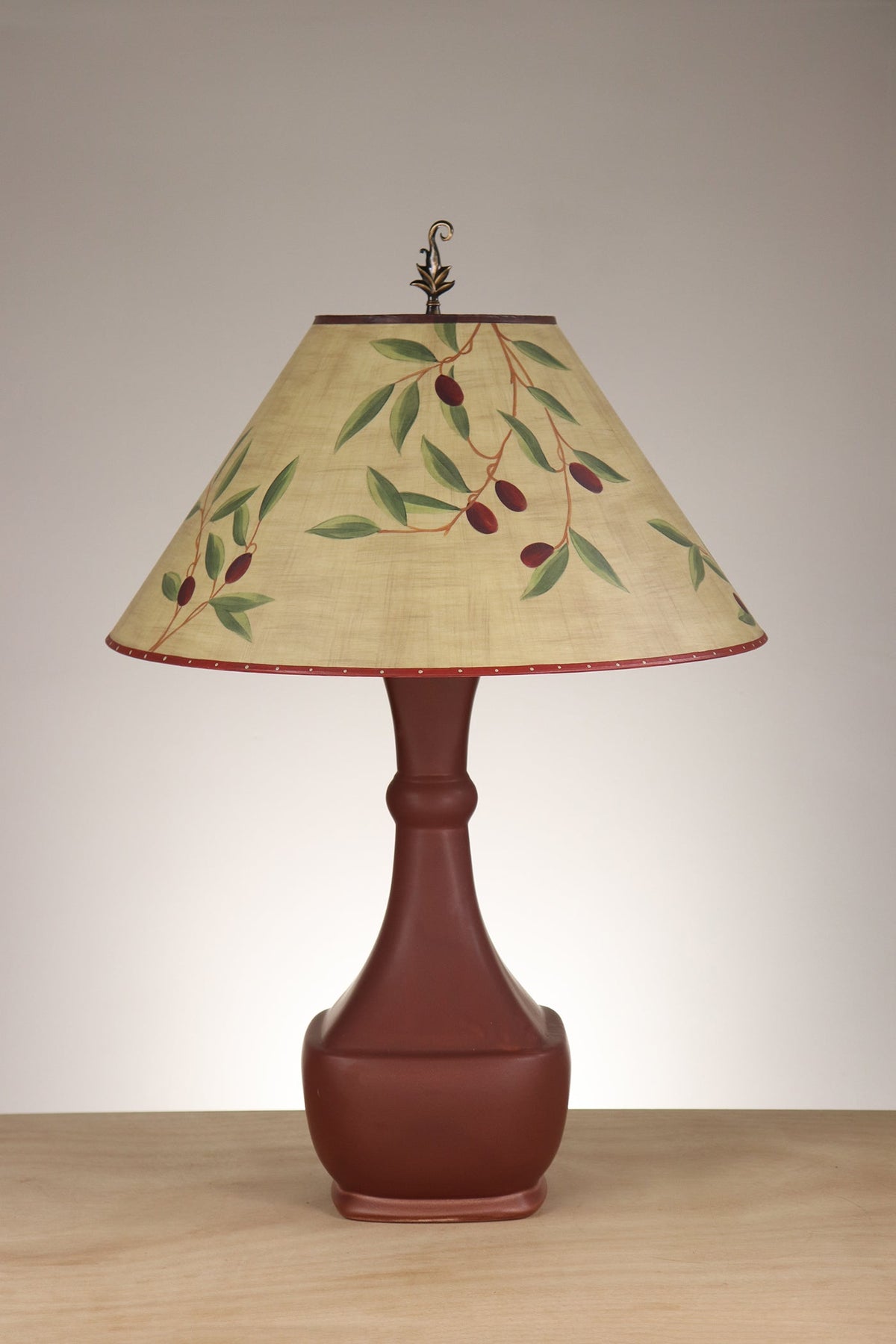 Janna Ugone &amp; Co Brick Red Ceramic Table Lamp with Large Conical Shade in Olive