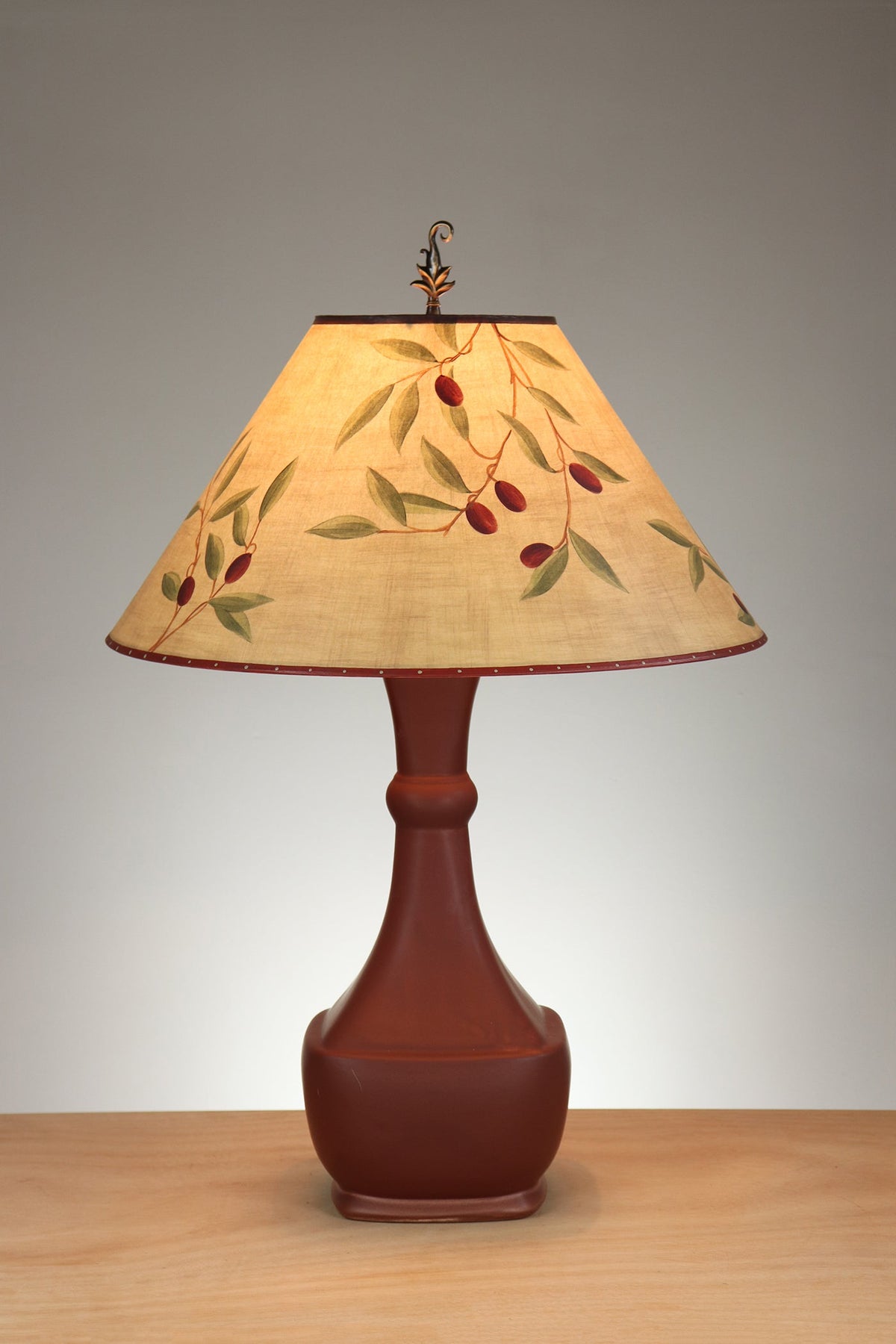 Janna Ugone &amp; Co Brick Red Ceramic Table Lamp with Large Conical Shade in Olive