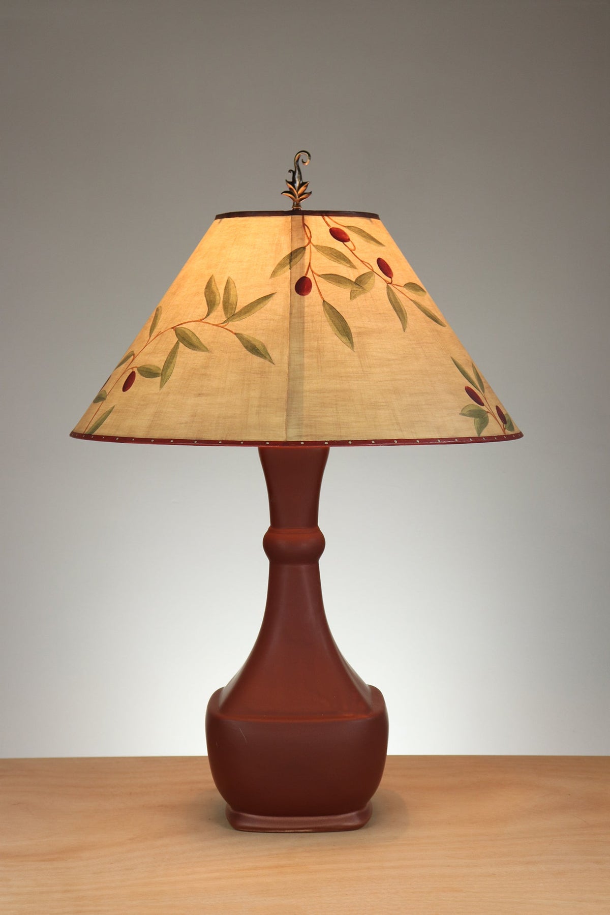 Janna Ugone &amp; Co Brick Red Ceramic Table Lamp with Large Conical Shade in Olive