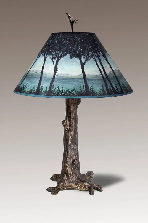 Bronze Tree Table Lamp with Large Conical Shade in Twilight