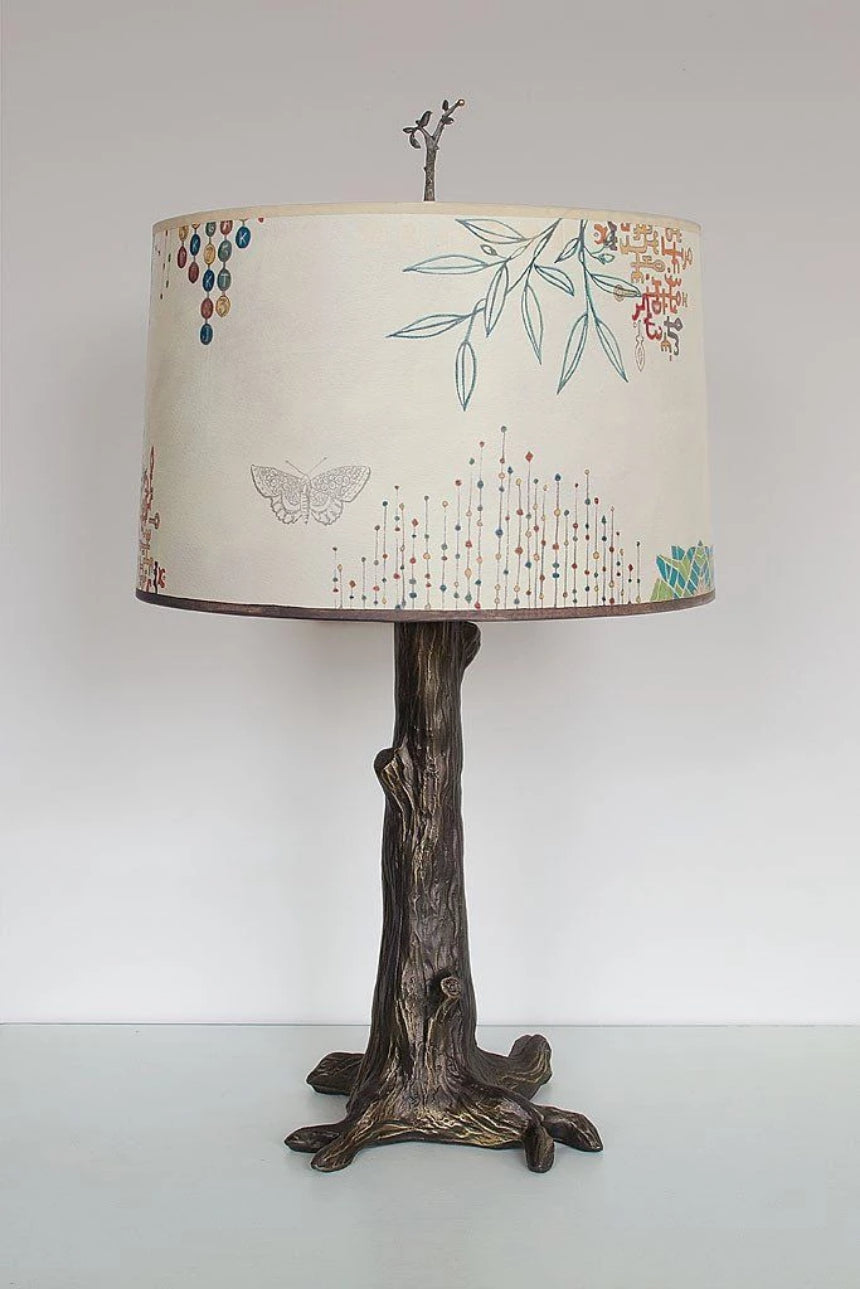 Janna Ugone &amp; Co Table Lamps Bronze Tree Table Lamp with Large Drum Shade in Ecru Journey