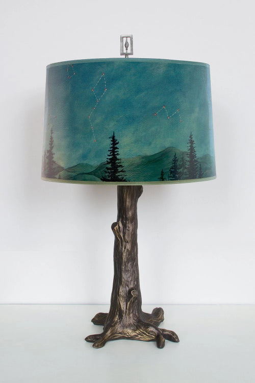 Janna Ugone & Co Table Lamps Bronze Tree Table Lamp with Large Drum Shade in Midnight Sky