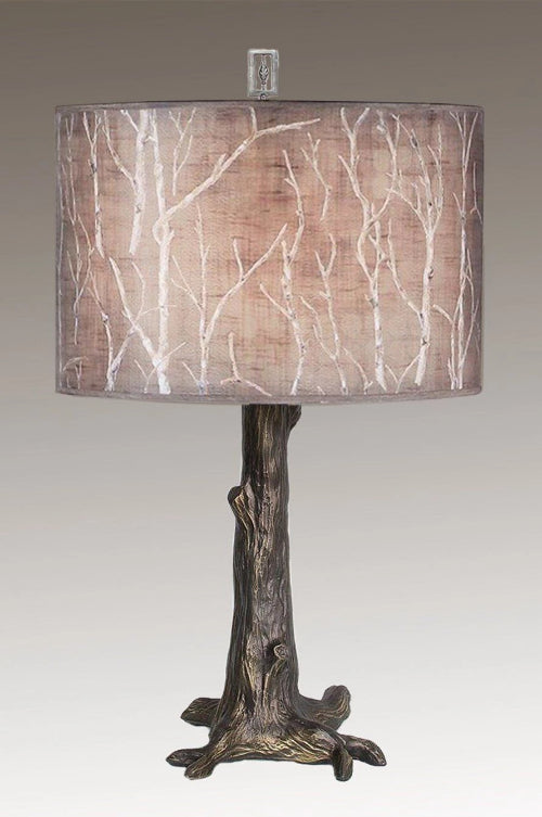 Janna Ugone &amp; Co Table Lamps Bronze Tree Table Lamp with Large Drum Shade in Twigs