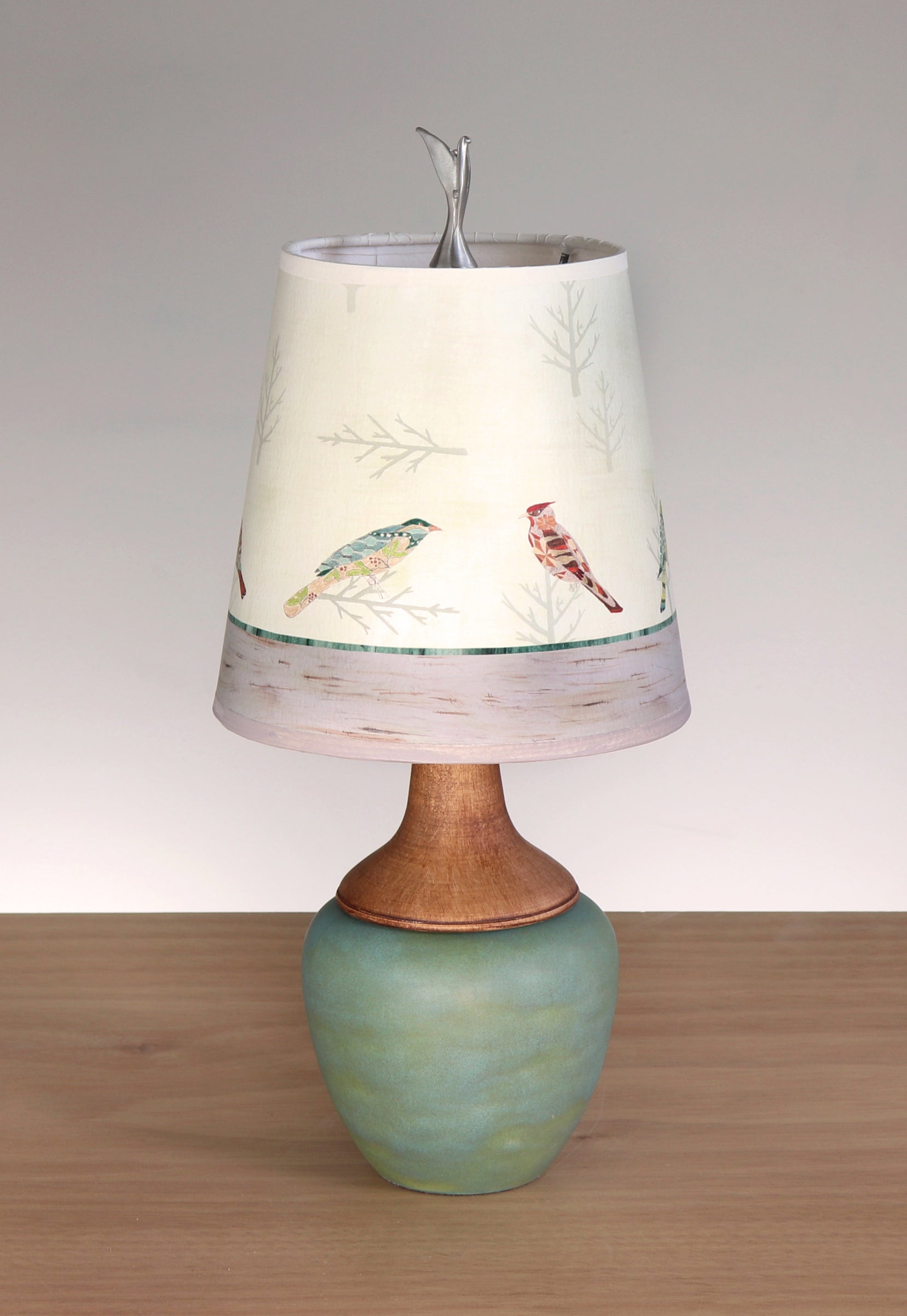 Janna Ugone & Co Table Lamps Ceramic and Maple Table Lamp with Small Drum Shade in Bird Friends
