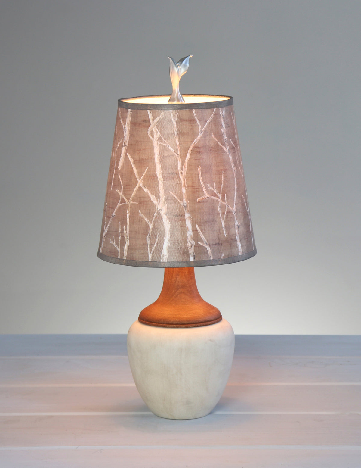 Ceramic and Maple Table Lamp with Small Drum Shade in Twigs