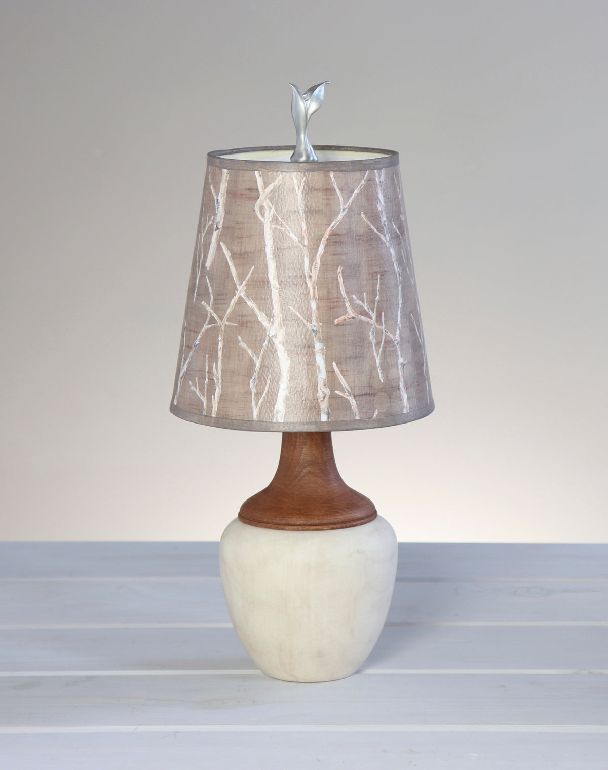 Ceramic and Maple Table Lamp with Small Drum Shade in Twigs