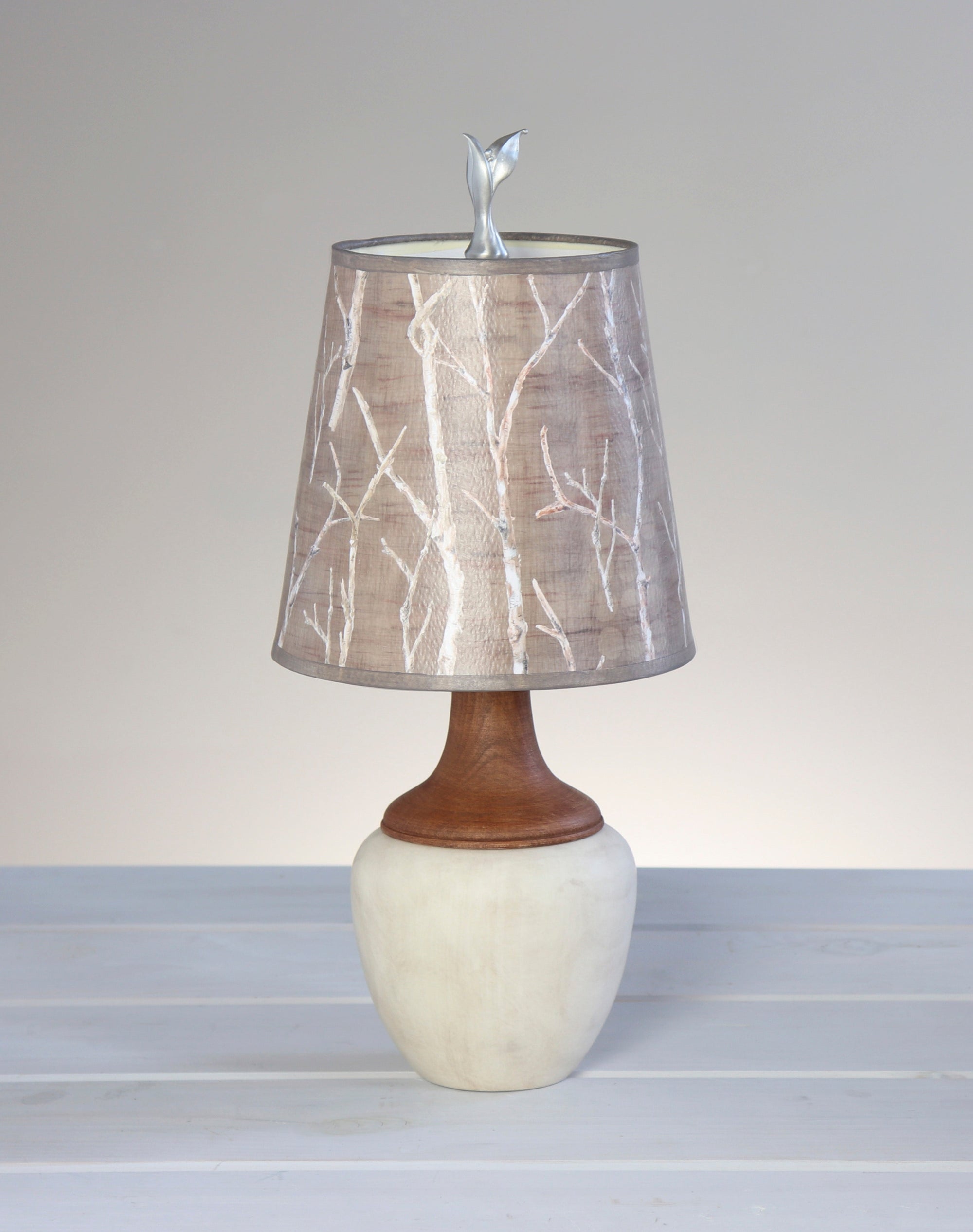 Janna Ugone & Co Table Lamps Ceramic and Maple Table Lamp with Small Drum Shade in Twigs