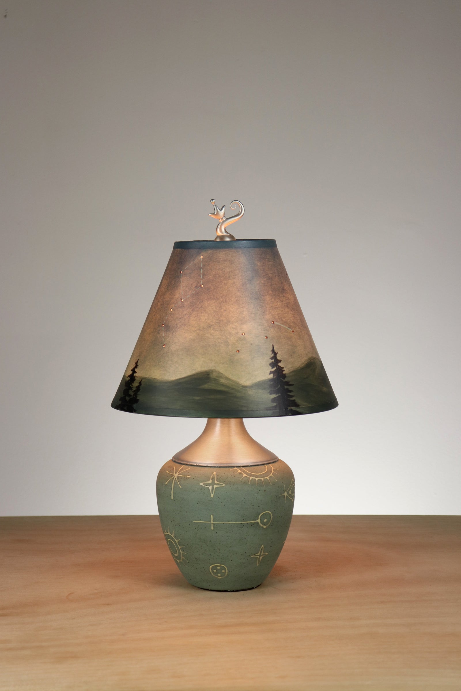 Janna Ugone & Co Ceramic and Pewter Table Lamp with Small Conical Shade in Midnight