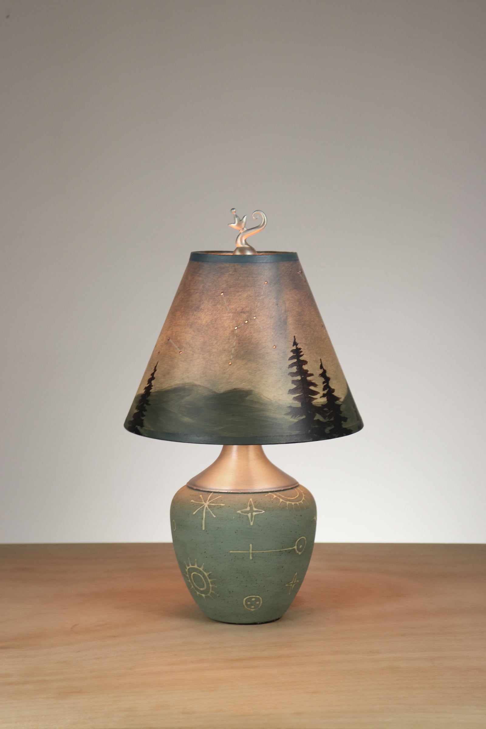 Janna Ugone & Co Ceramic and Pewter Table Lamp with Small Conical Shade in Midnight