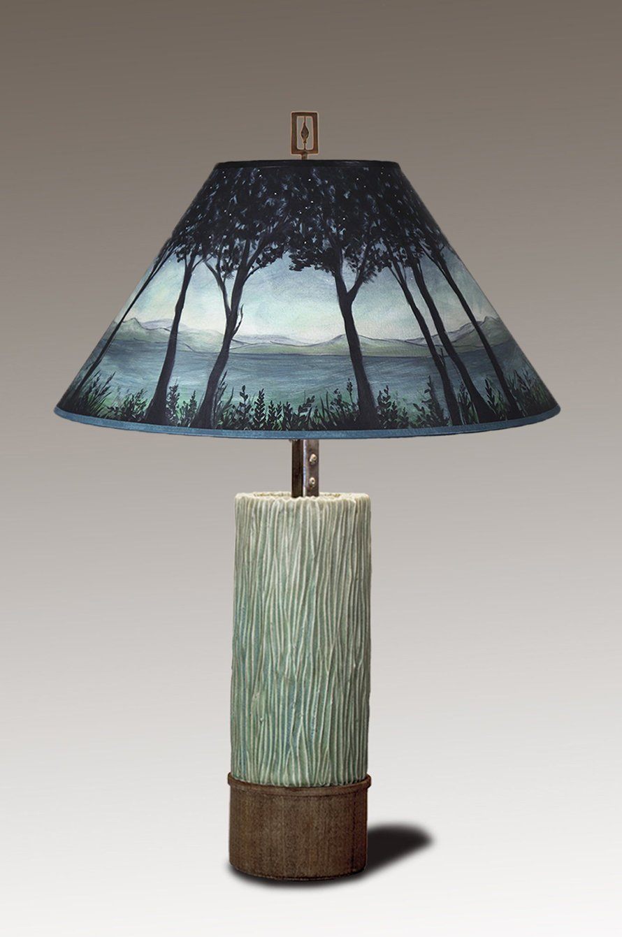 Janna Ugone & Co Table Lamps Ceramic and Wood Table Lamp with Large Conical Shade in Twilight