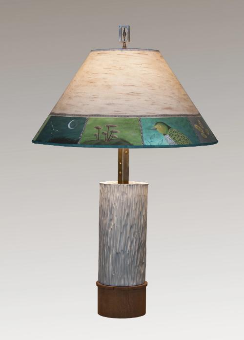 Janna Ugone & Co Table Lamps Ceramic and Wood Table Lamp with Large Conical Shade in Woodland Trails in Birch