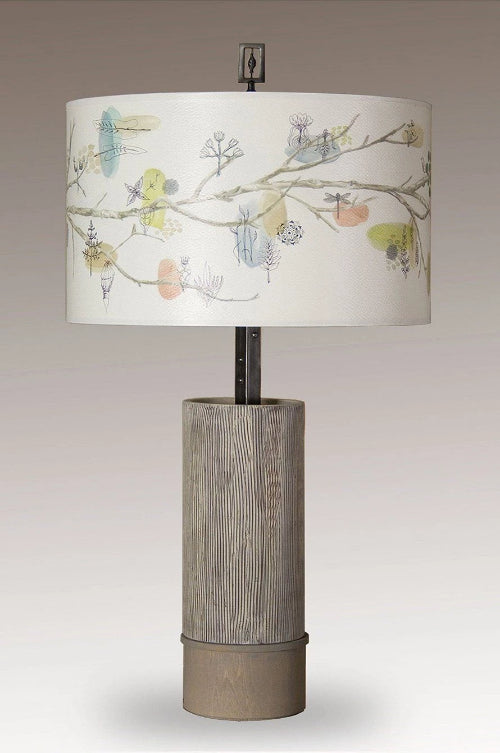 Ceramic and Wood Table Lamp with Large Drum Shade in Artful Branch