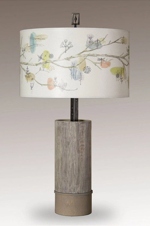 Janna Ugone & Co Table Lamps Ceramic and Wood Table Lamp with Large Drum Shade in Artful Branch