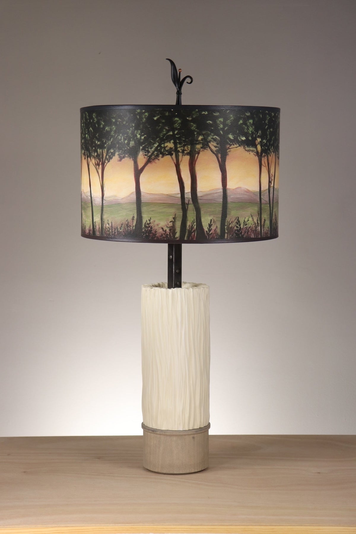 Janna Ugone &amp; Co Table Lamps Ceramic and Wood Table Lamp with Large Drum Shade in Dawn