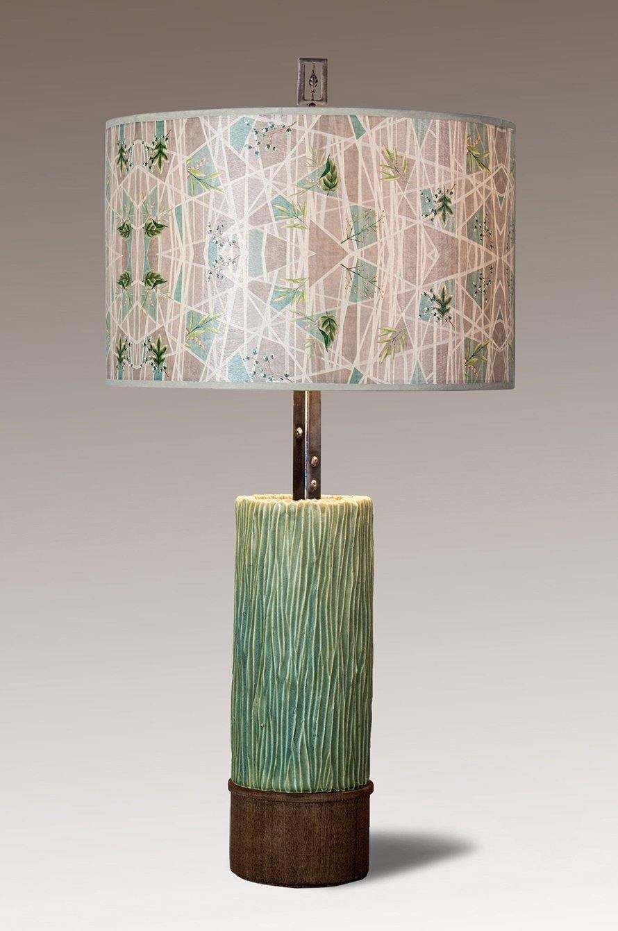 Janna Ugone & Co Table Lamps Ceramic and Wood Table Lamp with Large Drum Shade in Prism
