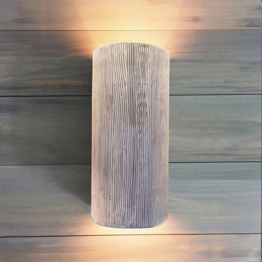 Hand Textured Narrow Ceramic Cylinder Sconce in Sgraffito