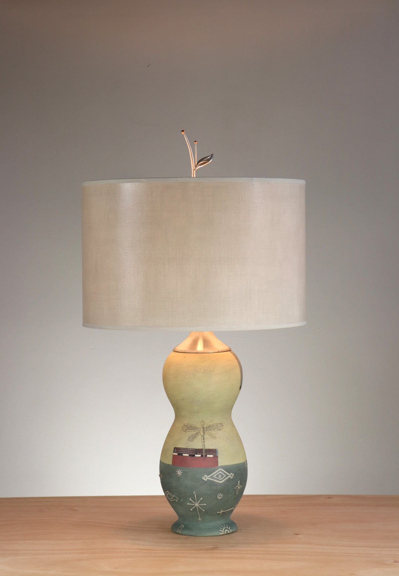 Janna Ugone & Co Table Lamp Ceramic Dragonfly Table Lamp with Large Drum Shade in Taupe Fresco