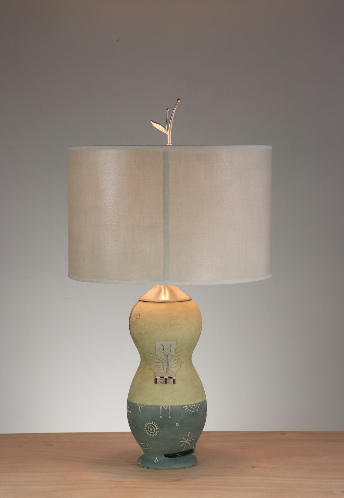 Janna Ugone &amp; Co Table Lamp Ceramic Dragonfly Table Lamp with Large Drum Shade in Taupe Fresco