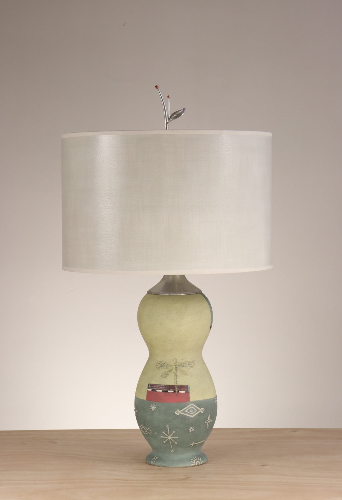 Janna Ugone & Co Table Lamp Ceramic Dragonfly Table Lamp with Large Drum Shade in Taupe Fresco