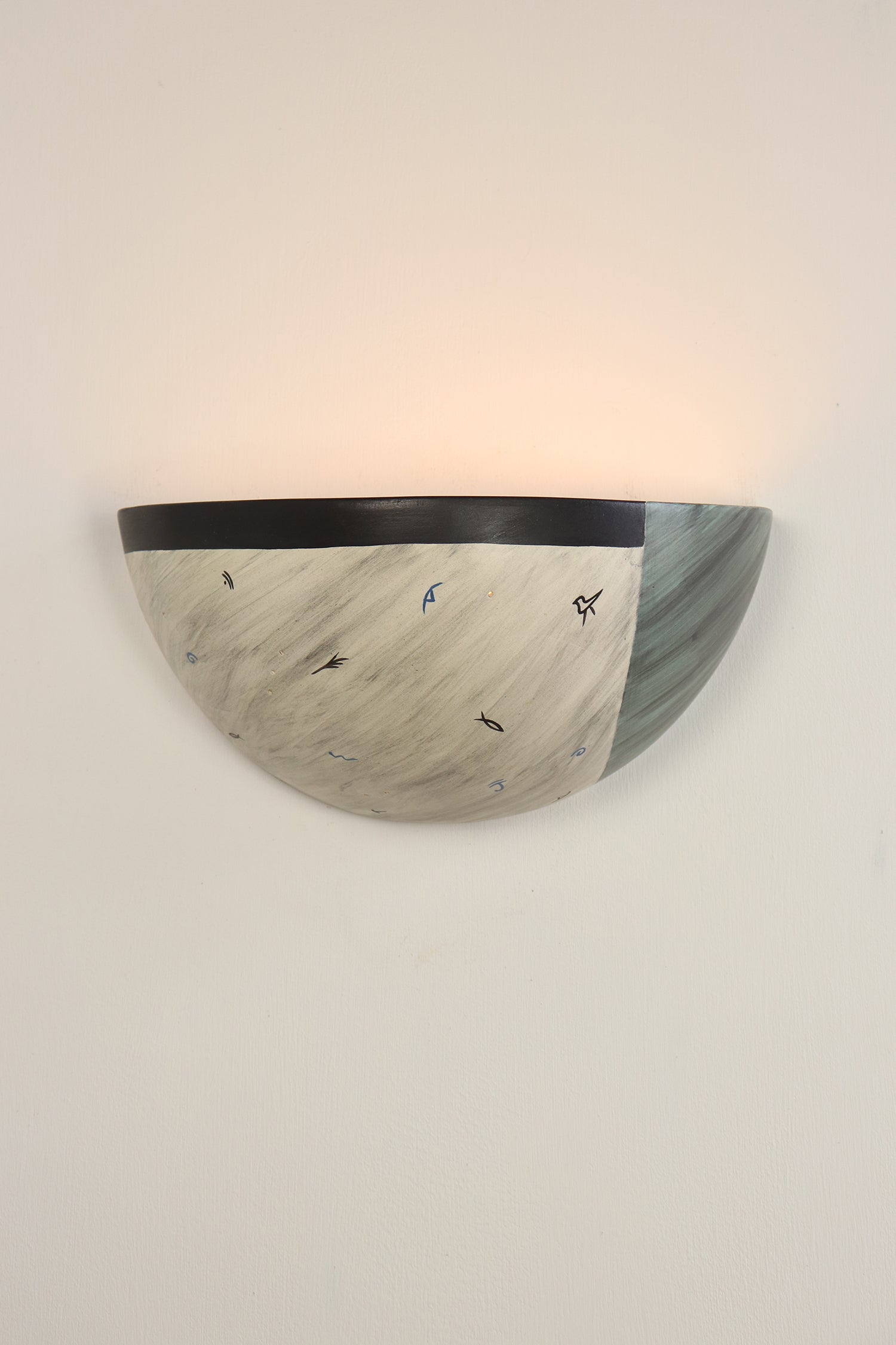 Janna Ugone & Co Wall Sconces Ceramic Half Sphere Sconce in Ash Hieroglyphics