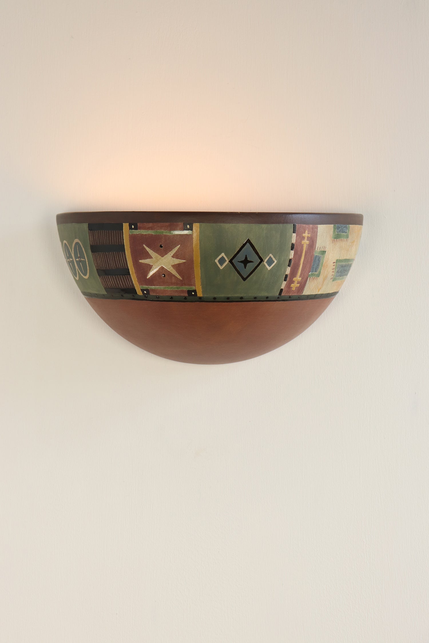 Janna Ugone & Co Wall Sconces Ceramic Half Sphere Sconce in Persian Border in Rust