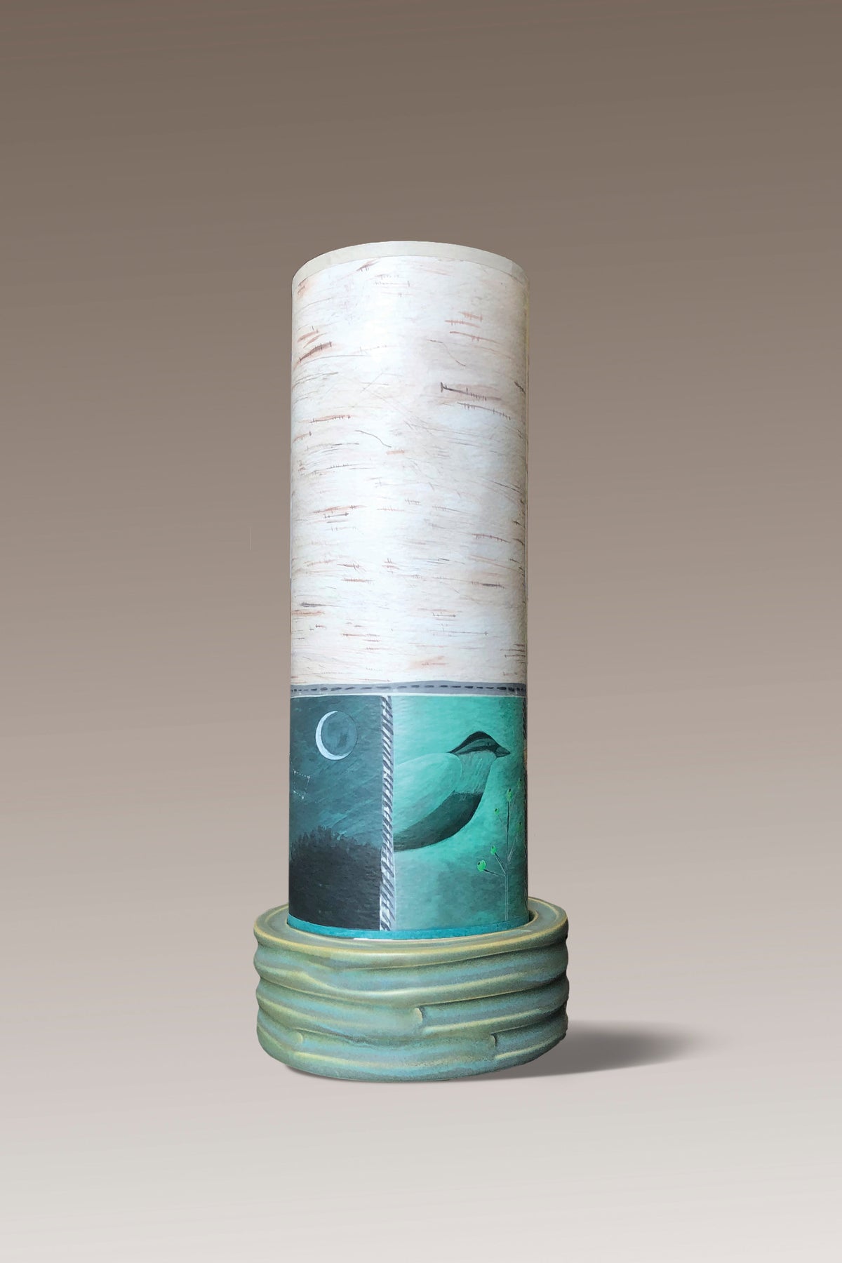 Ceramic Luminaire Accent Lamp with Woodland Trails in Birch Shade