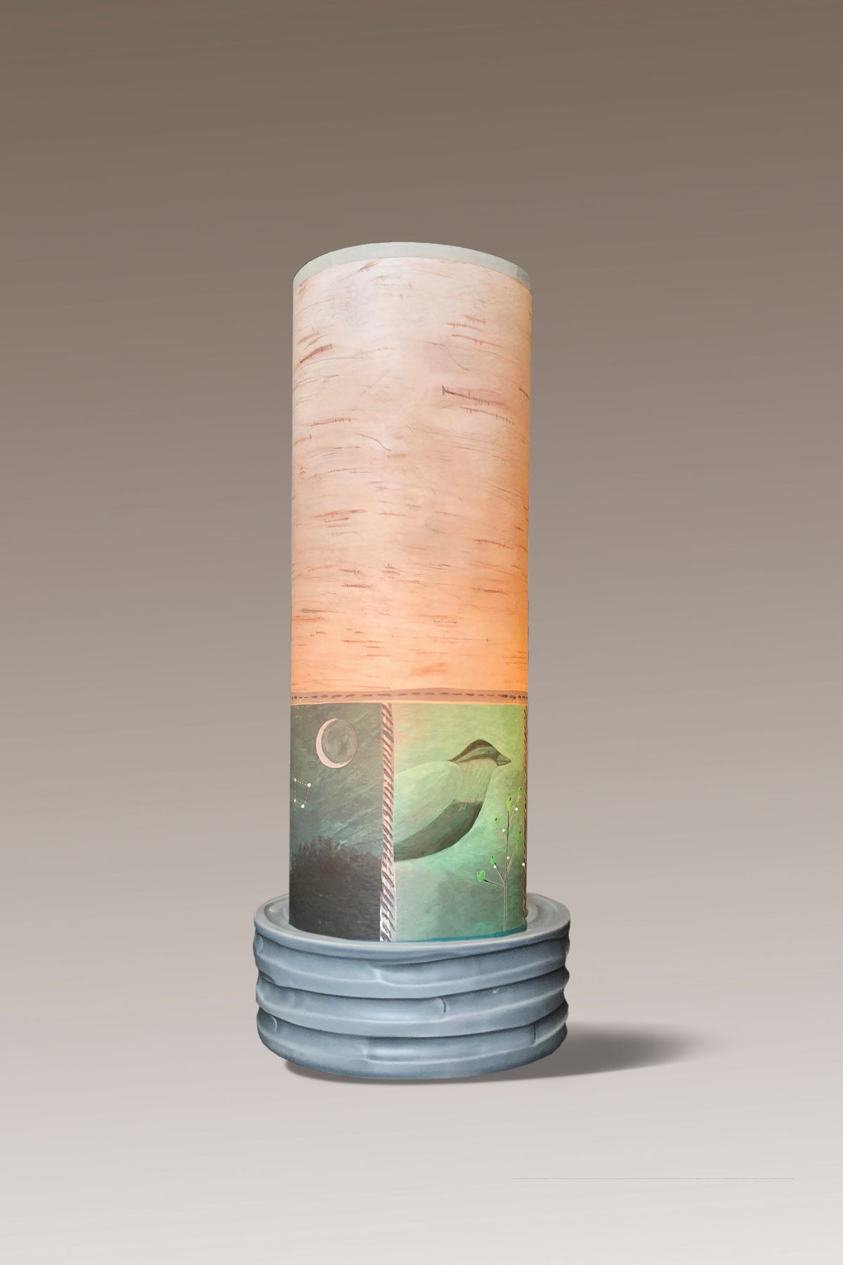 Janna Ugone &amp; Co Luminaires Dove Gray Ceramic Luminaire Accent Lamp with Woodland Trails in Birch Shade