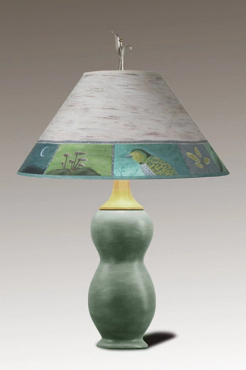 Janna Ugone & Co Table Lamps Ceramic & Maple Table Lamp with Large Conical Shade in Woodland Trail in Birch