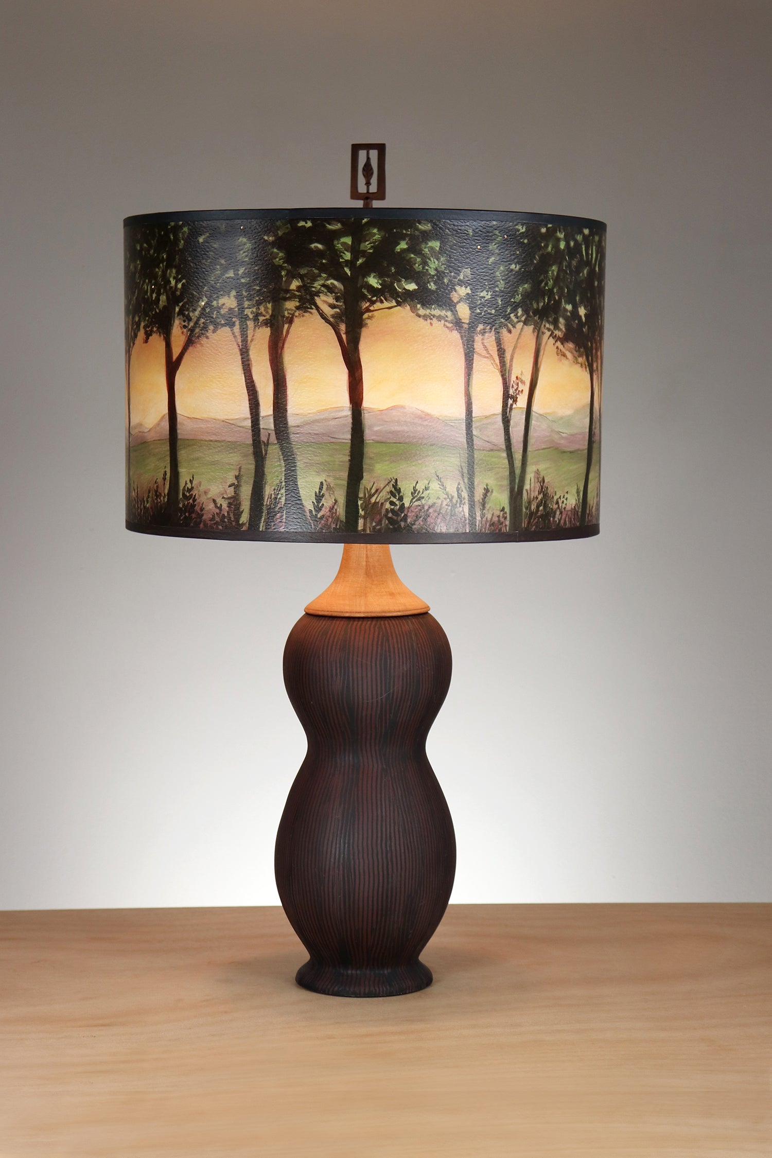 Janna Ugone & Co Table Lamp Ceramic & Maple Table Lamp with Large Drum Shade in Dawn