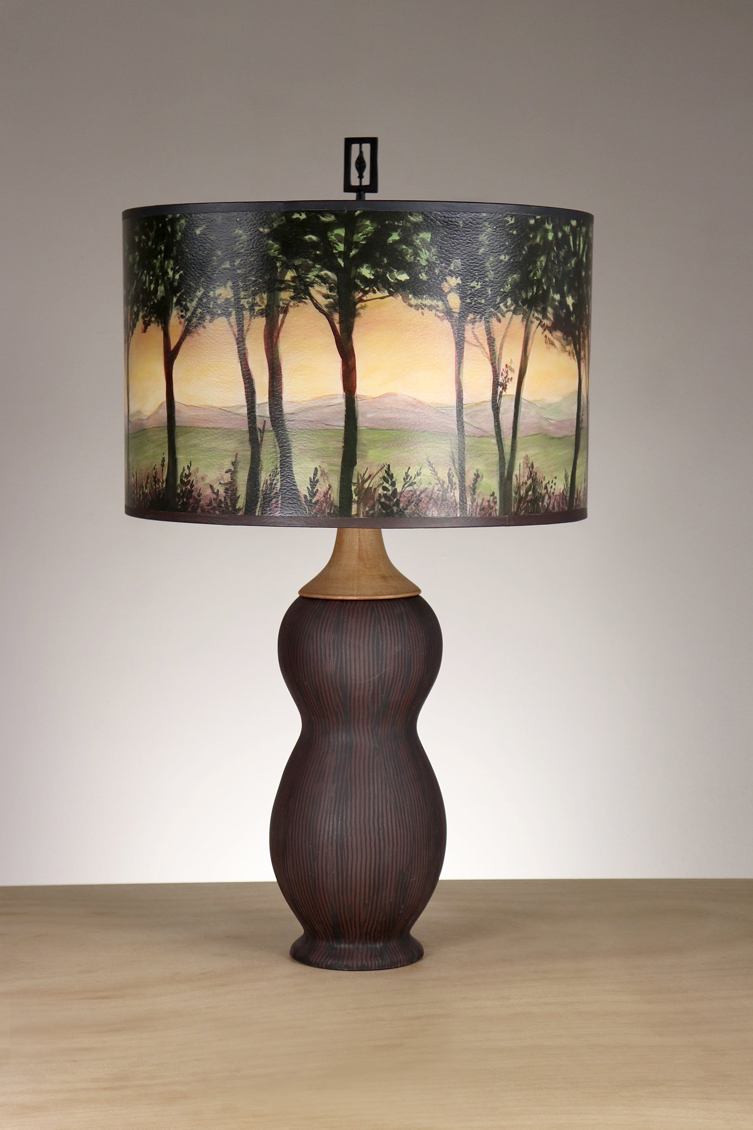 Janna Ugone & Co Table Lamp Ceramic & Maple Table Lamp with Large Drum Shade in Dawn