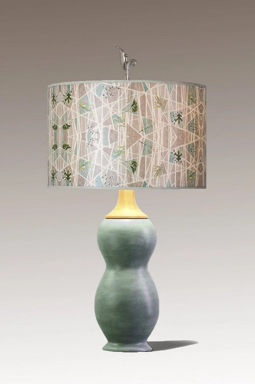 Ceramic &amp; Maple Table Lamp with Large Drum Shade in Prism