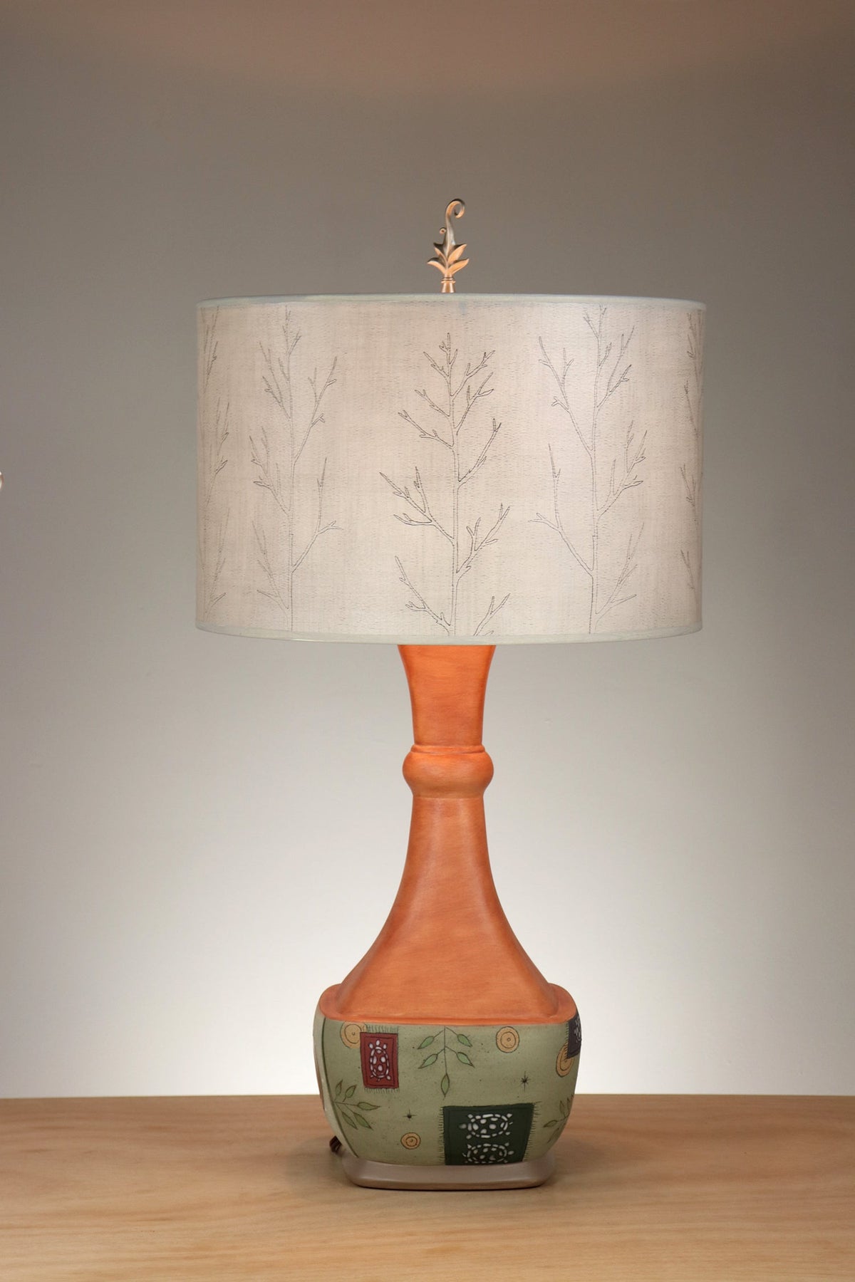 Janna Ugone &amp; Co Table Lamp Ceramic Norfolk Border Table Lamp with Large Drum Shade in Misty Trees