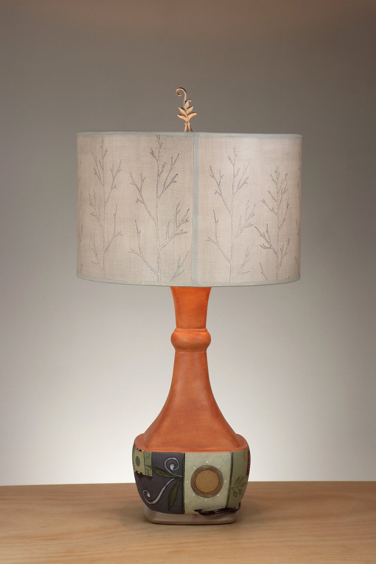 Janna Ugone &amp; Co Table Lamp Ceramic Norfolk Border Table Lamp with Large Drum Shade in Misty Trees