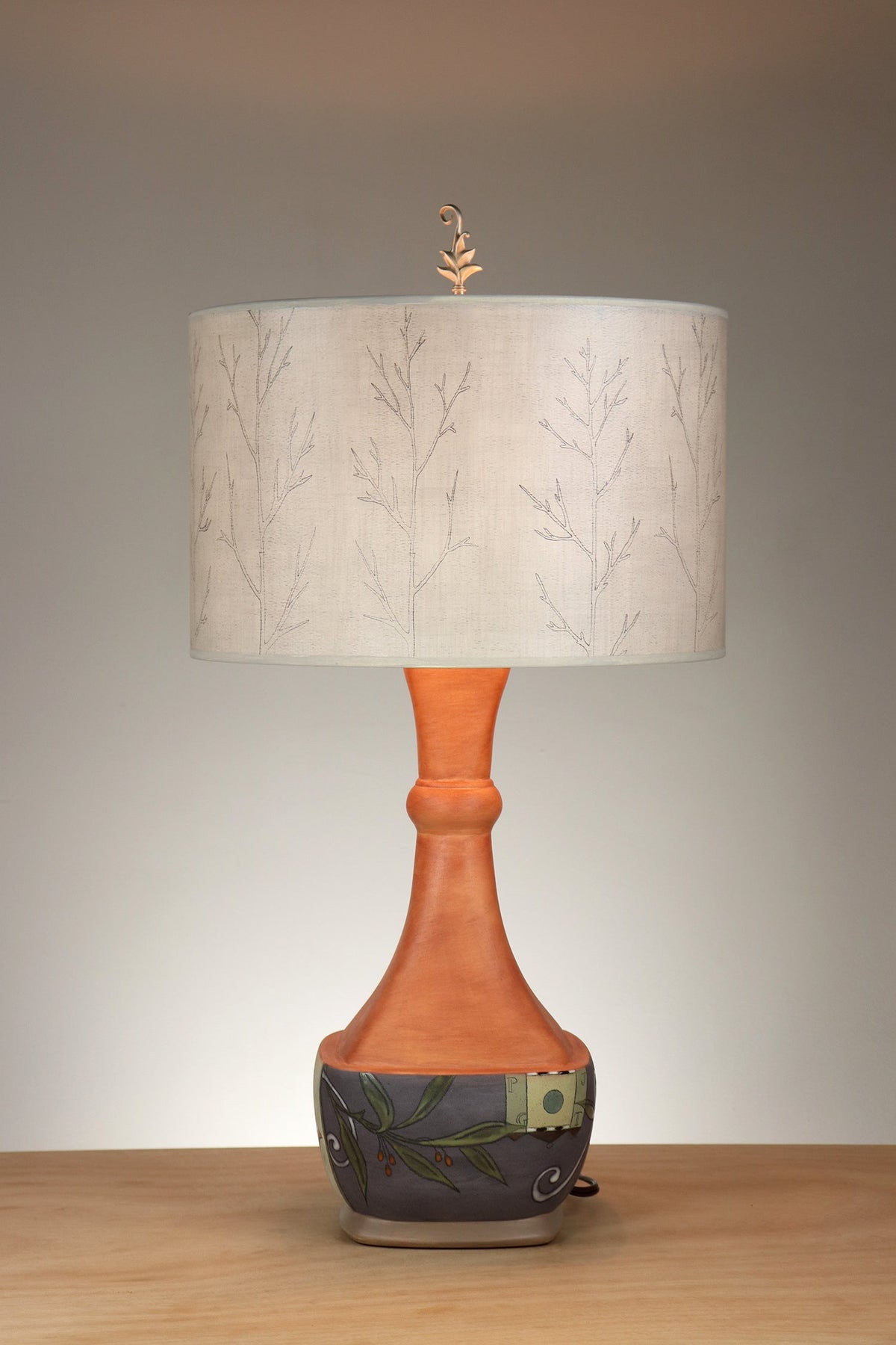 Janna Ugone &amp; Co Table Lamp Ceramic Norfolk Border Table Lamp with Large Drum Shade in Misty Trees