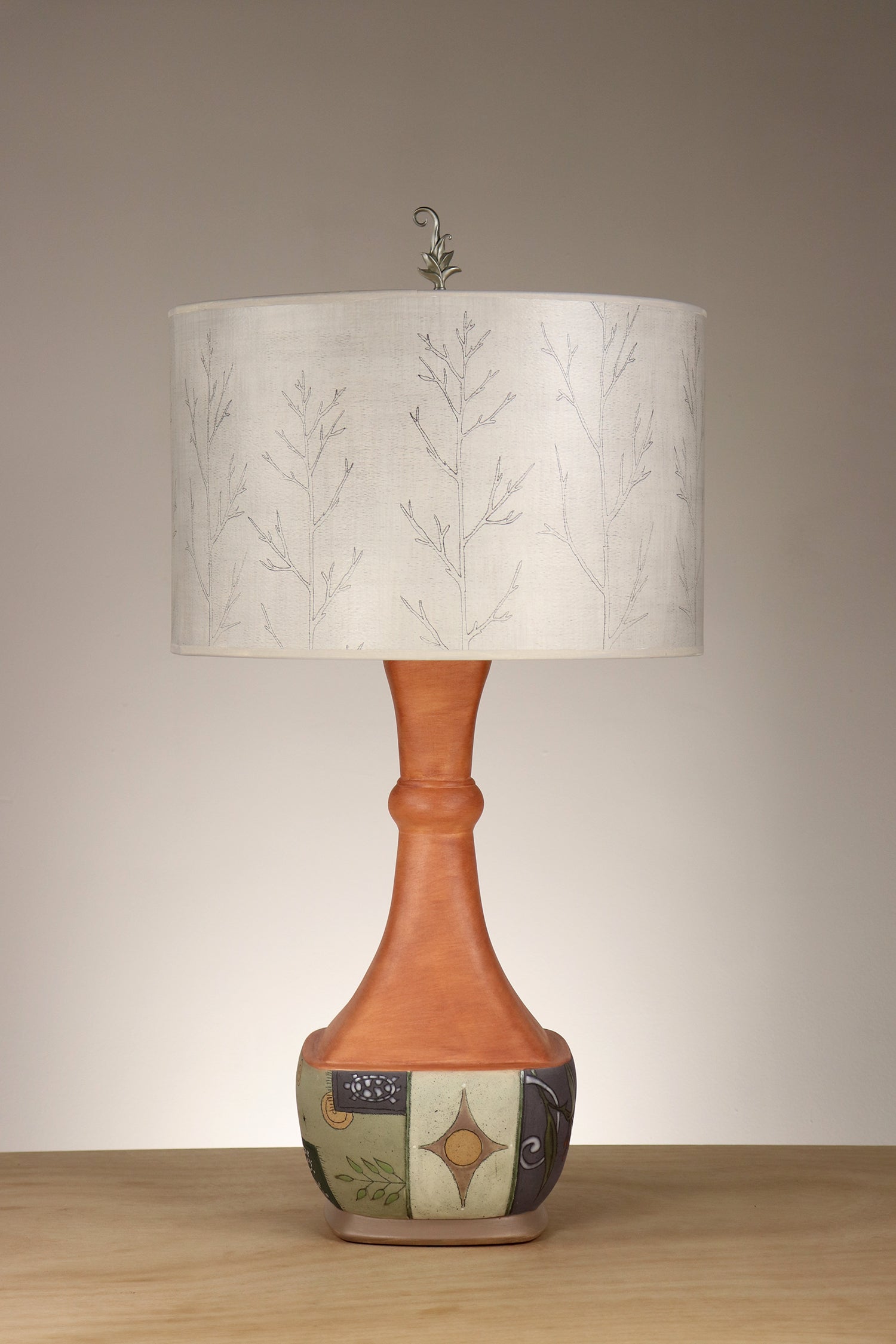 Janna Ugone & Co Table Lamp Ceramic Norfolk Border Table Lamp with Large Drum Shade in Misty Trees