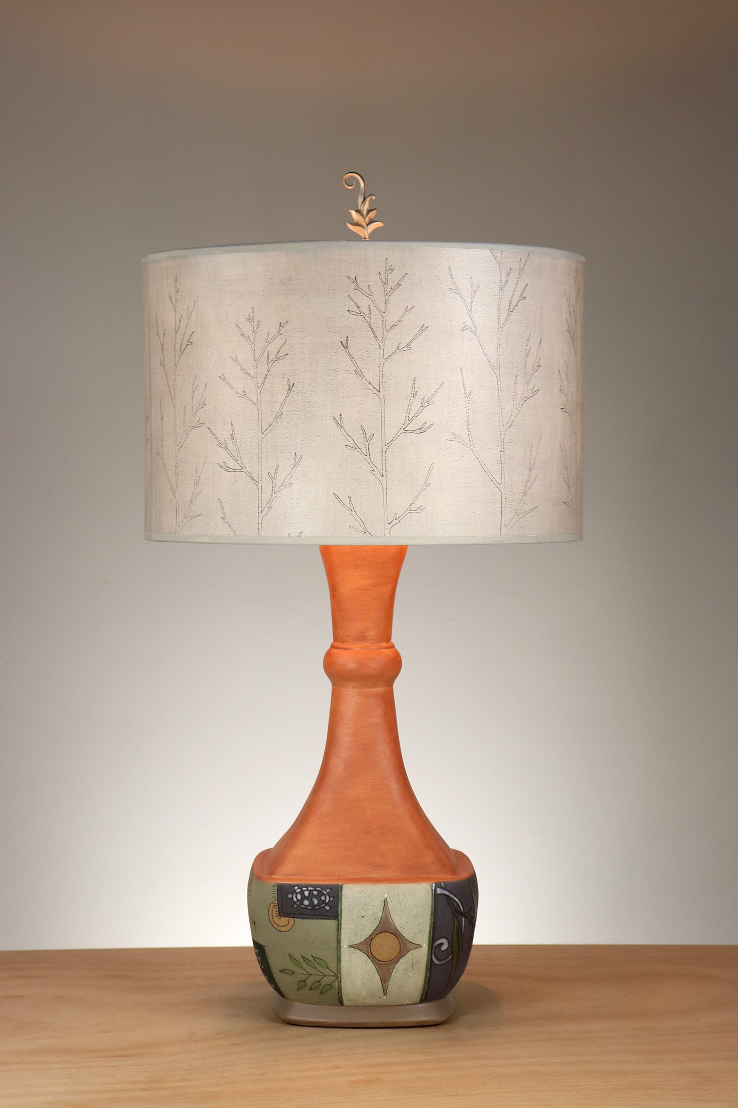 Janna Ugone & Co Table Lamp Ceramic Norfolk Border Table Lamp with Large Drum Shade in Misty Trees