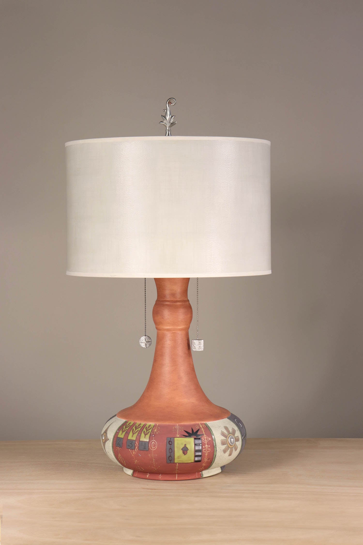 Janna Ugone & Co Table Lamp Ceramic Norfolk Border Table Lamp with Large Drum Shade in Taupe Fresco