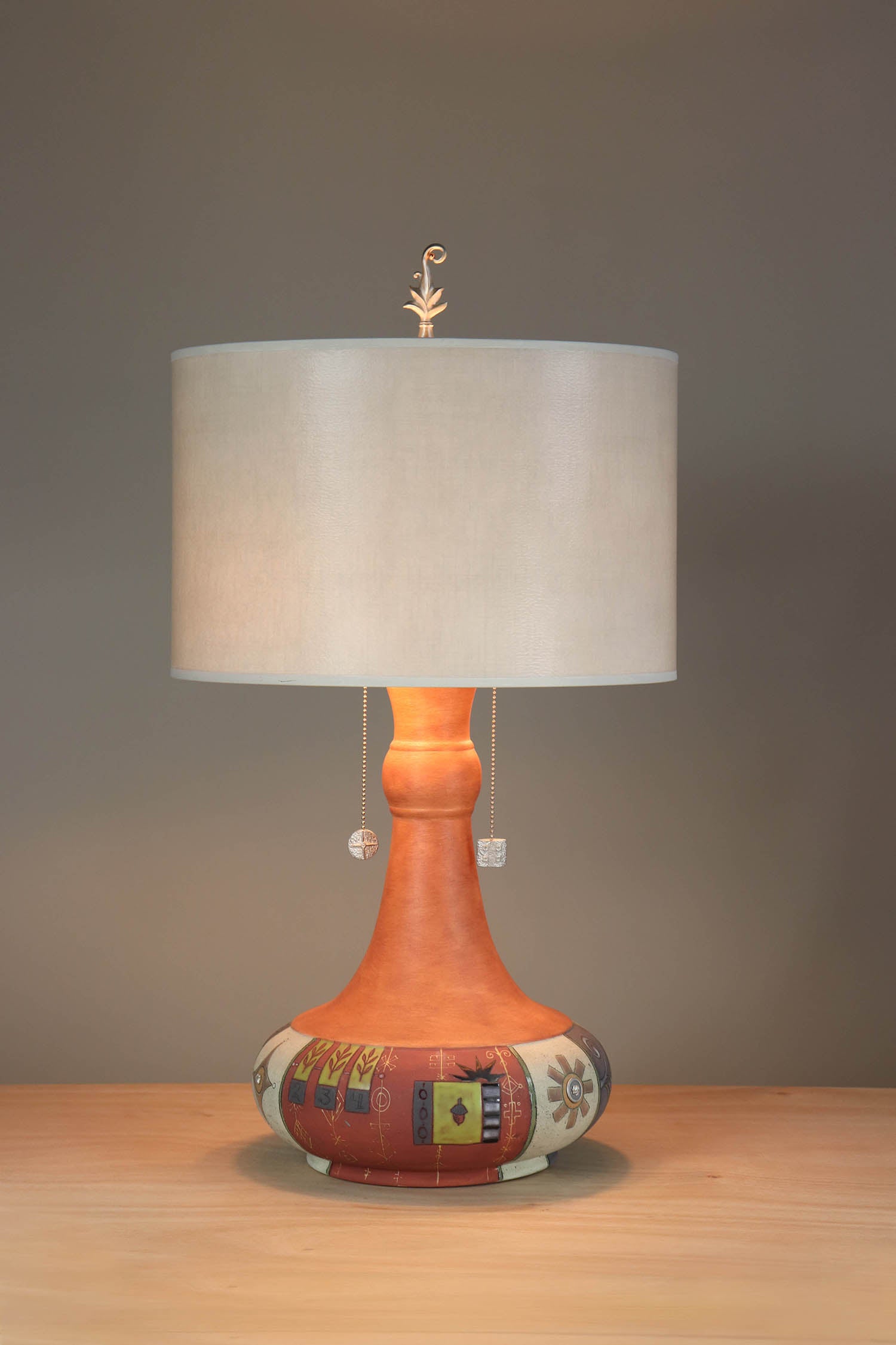 Janna Ugone & Co Table Lamp Ceramic Norfolk Border Table Lamp with Large Drum Shade in Taupe Fresco