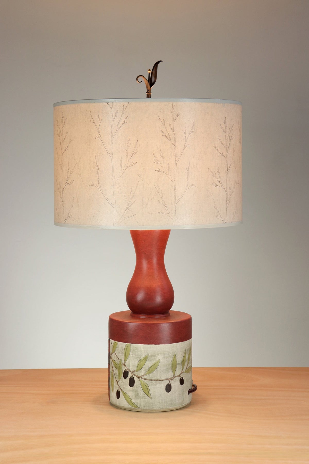 Janna Ugone &amp; Co Table Lamp Ceramic Olive Mosaic Table Lamp with Large Drum Shade in Misty Trees