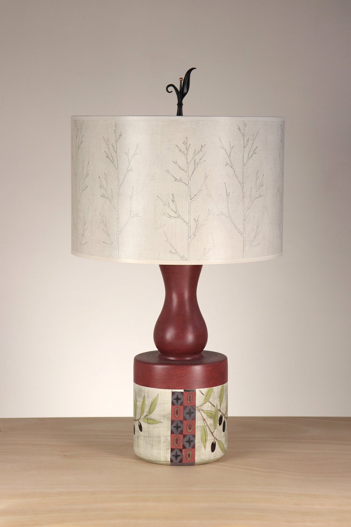 Janna Ugone &amp; Co Table Lamp Ceramic Olive Mosaic Table Lamp with Large Drum Shade in Misty Trees
