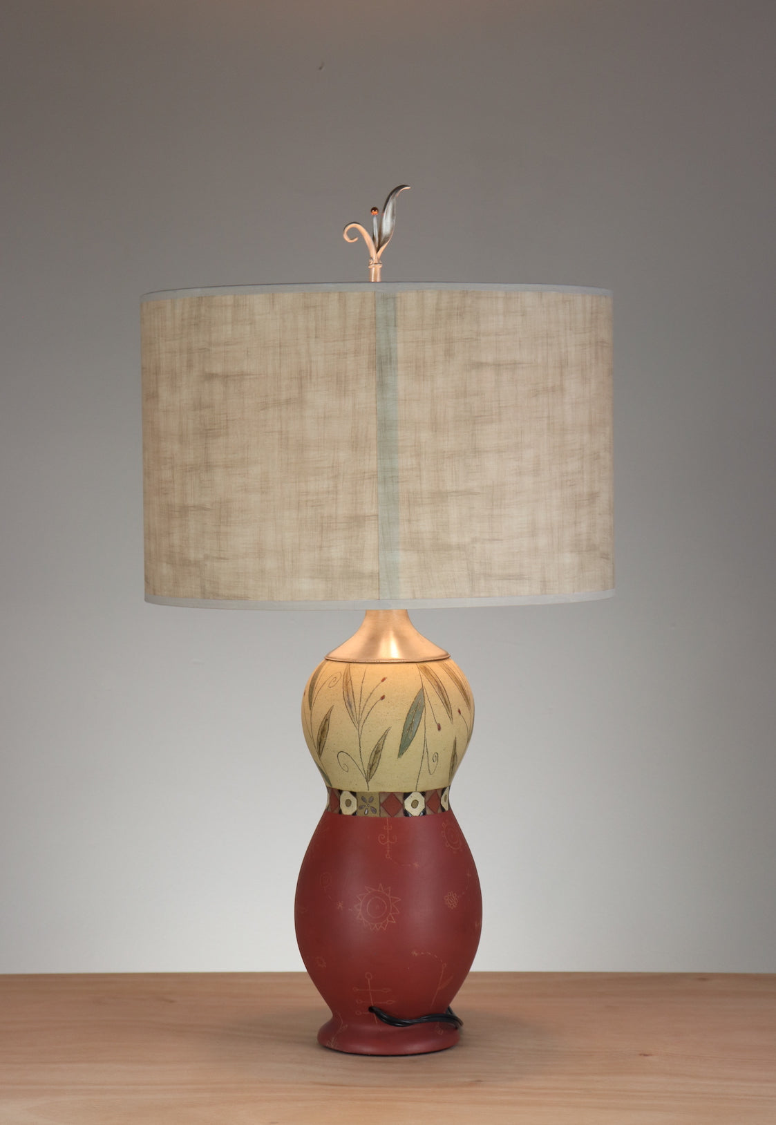 Janna Ugone &amp; Co Table Lamp Ceramic Scenic Collage Table Lamp with Large Drum Shade in Linen