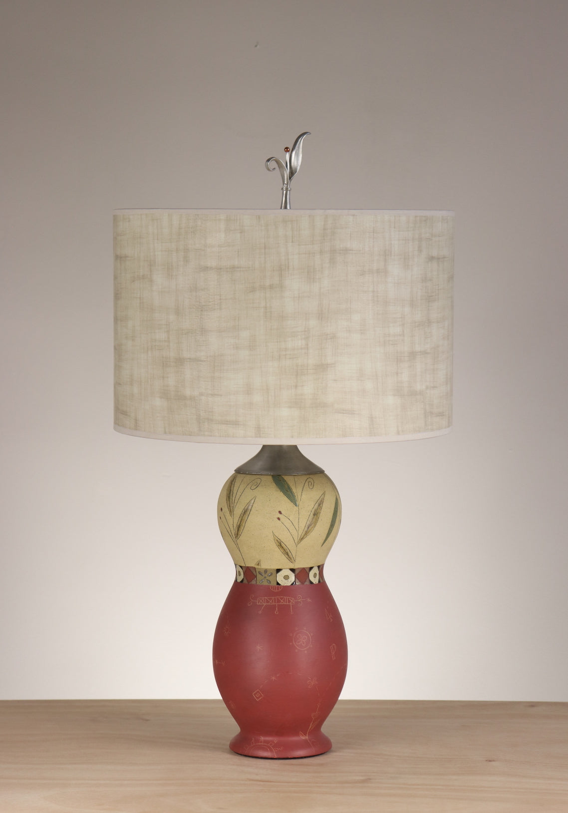 Janna Ugone &amp; Co Table Lamp Ceramic Scenic Collage Table Lamp with Large Drum Shade in Linen