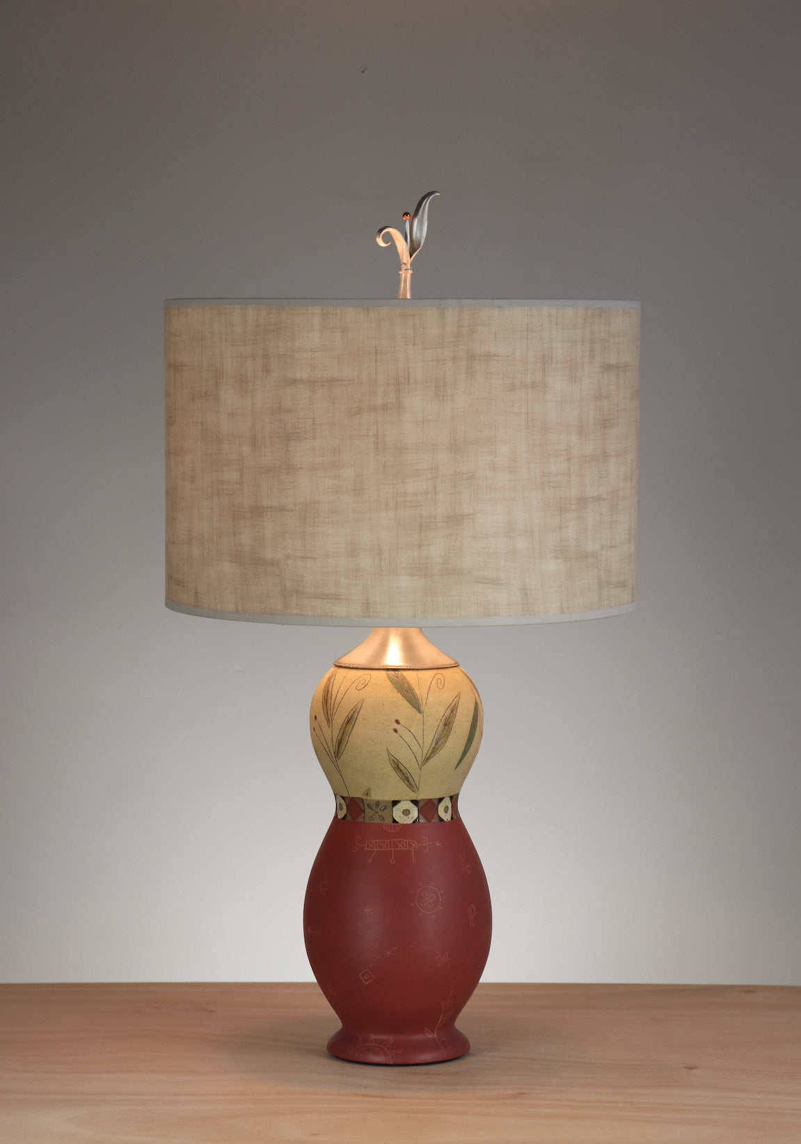 Janna Ugone &amp; Co Table Lamp Ceramic Scenic Collage Table Lamp with Large Drum Shade in Linen